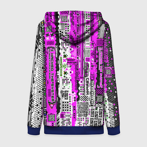 Женская толстовка на молнии Киберпанк паттерн фиолетовый / 3D-Синий – фото 2