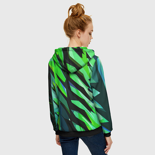 Женская толстовка на молнии Чёрно-зелёная абстракция / 3D-Черный – фото 4