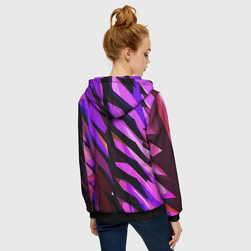 Женская толстовка на молнии Фиолетово -чёрная абстракция / 3D-Черный – фото 4