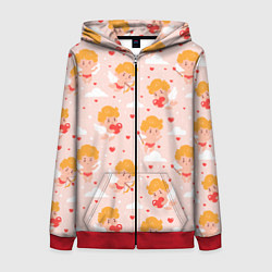 Женская толстовка на молнии Паттерн с милыми купидонами