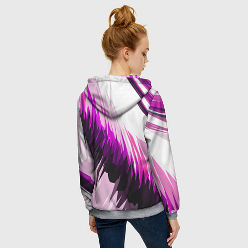 Женская толстовка на молнии Чёрно-розовые острые полосы на белом фоне / 3D-Меланж – фото 4