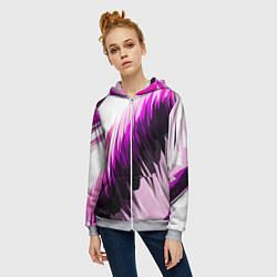 Толстовка на молнии женская Чёрно-розовые острые полосы на белом фоне, цвет: 3D-меланж — фото 2