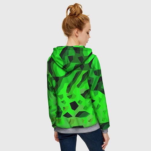 Женская толстовка на молнии Чёрно-зелёная пористая абстракция / 3D-Меланж – фото 4