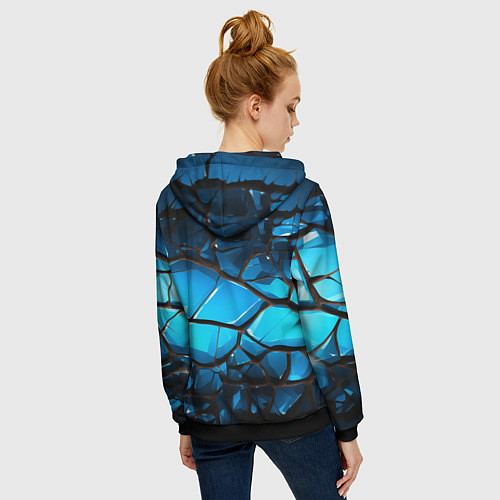 Женская толстовка на молнии Синяя текстура объемных плит / 3D-Черный – фото 4