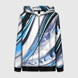 Женская толстовка на молнии Волнистая бело-синяя абстракция