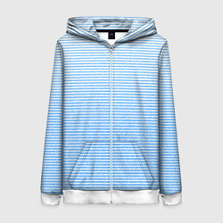 Женская толстовка на молнии Белый с голубым текстурный в полоску