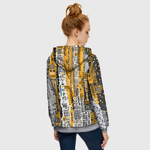 Женская толстовка на молнии Cyberpunk pattern yellow / 3D-Меланж – фото 4