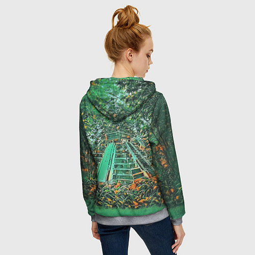 Женская толстовка на молнии Башня в джунглях / 3D-Меланж – фото 4