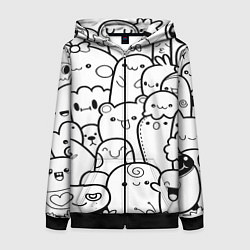 Толстовка на молнии женская Doodle monsters, цвет: 3D-черный