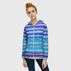 Толстовка на молнии женская Морской сине-голубой абстрактные полосы, цвет: 3D-меланж — фото 2