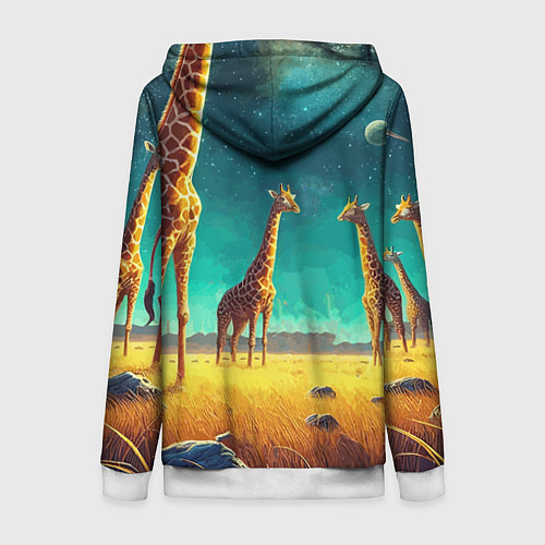 Женская толстовка на молнии Рик и Морти на планете жирафов - нейроарт / 3D-Белый – фото 2