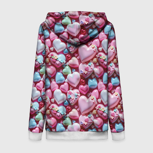 Женская толстовка на молнии Карамельные сердечки / 3D-Белый – фото 2