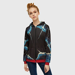 Толстовка на молнии женская Разлом черного абстрактного стекла, цвет: 3D-красный — фото 2