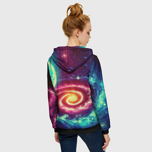 Женская толстовка на молнии Spiral galaxy - neon glow / 3D-Черный – фото 4