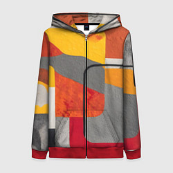 Толстовка на молнии женская Абстракция с желтым и оранжевым, цвет: 3D-красный
