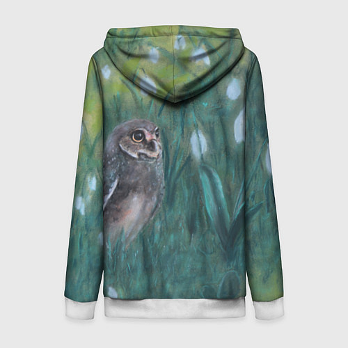 Женская толстовка на молнии Сова среди подснежников / 3D-Белый – фото 2