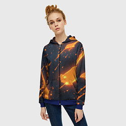Толстовка на молнии женская Оранжевая краска в движении, цвет: 3D-синий — фото 2