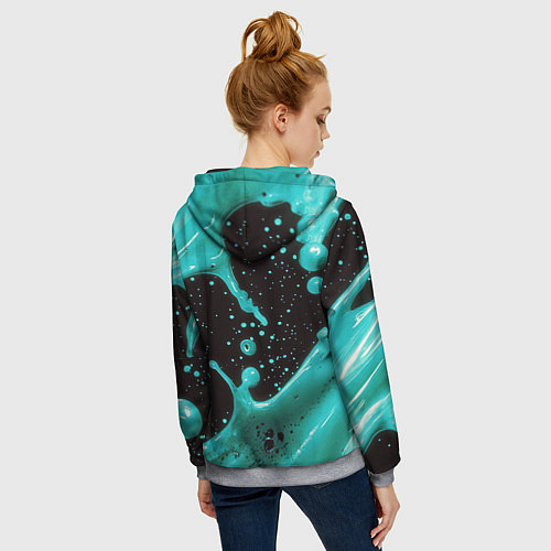 Женская толстовка на молнии Голубая краска и капли / 3D-Меланж – фото 4