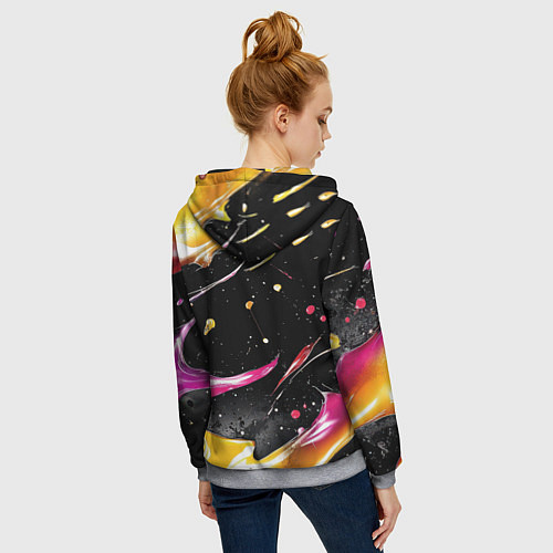 Женская толстовка на молнии Мазки краски на черном / 3D-Меланж – фото 4