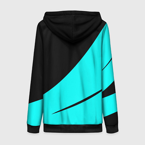 Женская толстовка на молнии Чёрный и неоновый голубой двуцветный с полосой / 3D-Черный – фото 2