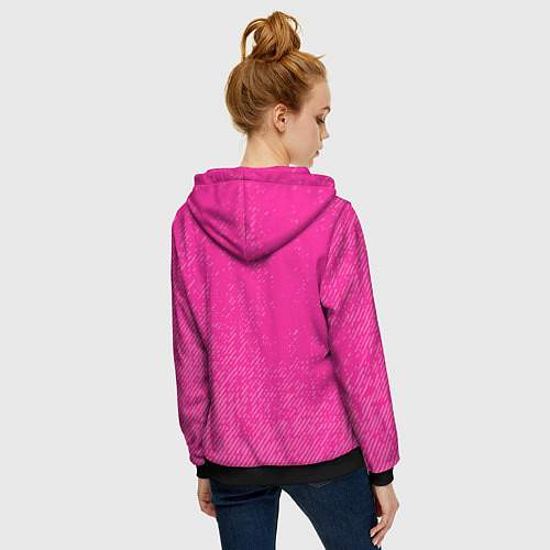 Женская толстовка на молнии Джинс с потертостями-розовый / 3D-Черный – фото 4