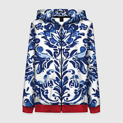 Толстовка на молнии женская Гжель русский узор акварель, цвет: 3D-красный