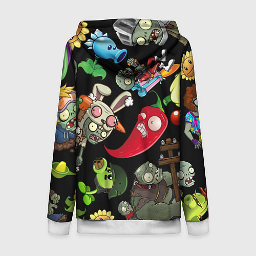 Женская толстовка на молнии Растения против зомби персонажи на черном / 3D-Белый – фото 2