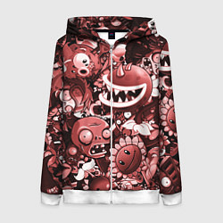 Толстовка на молнии женская Растения против зомби в красном цвете, цвет: 3D-белый