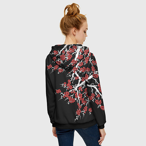 Женская толстовка на молнии Корпус бойни демонов - цветущая сакура / 3D-Черный – фото 4