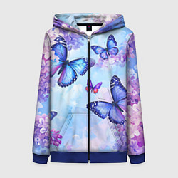 Толстовка на молнии женская Бабочки и сирень - нежная голубая живопись, цвет: 3D-синий