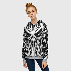 Толстовка на молнии женская Абстрактный узор - изогнутые формы трайбл татуиров, цвет: 3D-меланж — фото 2