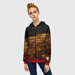 Толстовка на молнии женская Золотистые крупицы на черном, цвет: 3D-красный — фото 2
