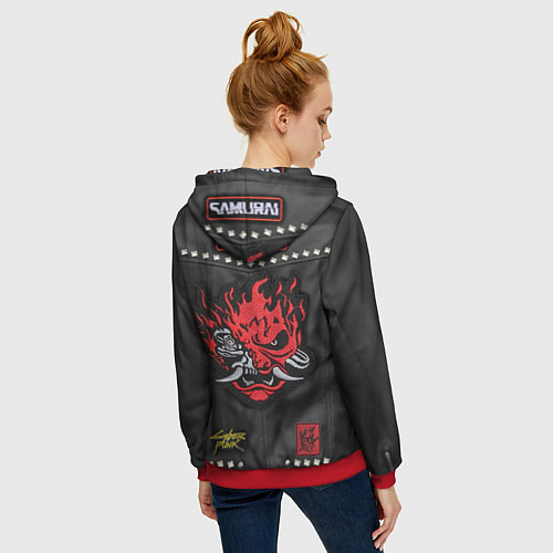 Женская толстовка на молнии Косуха с нашивкой самурая киберпанк / 3D-Красный – фото 4