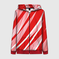 Женская толстовка на молнии Красно-белый абстракция с полосами