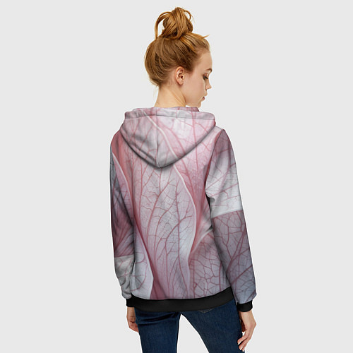 Женская толстовка на молнии Розовые листья / 3D-Черный – фото 4