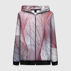 Толстовка на молнии женская Розовые листья, цвет: 3D-черный