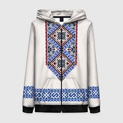 Толстовка на молнии женская Славянская вышиванка - узор обережник, цвет: 3D-черный