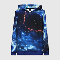 Толстовка на молнии женская Звезды и молнии в разломе плит, цвет: 3D-синий