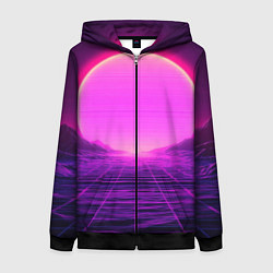 Толстовка на молнии женская Синтвейв ретровейв неоновый узор и солнце, цвет: 3D-черный