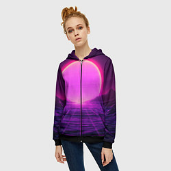 Толстовка на молнии женская Синтвейв ретровейв неоновый узор и солнце, цвет: 3D-черный — фото 2