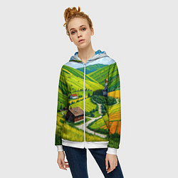 Толстовка на молнии женская Русская душа и поле, цвет: 3D-белый — фото 2
