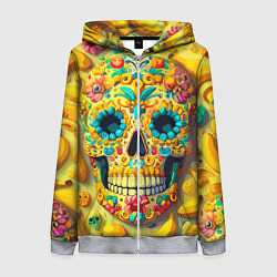 Толстовка на молнии женская Красочный летний паттерн с черепом - нейроарт, цвет: 3D-меланж