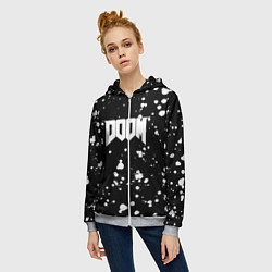 Толстовка на молнии женская Doom белые краски всплеск, цвет: 3D-меланж — фото 2