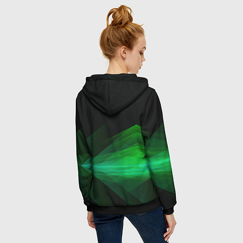 Женская толстовка на молнии Неоновая зеленая абстракция на черном фоне / 3D-Черный – фото 4