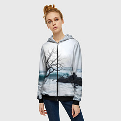 Толстовка на молнии женская Дерево в море, цвет: 3D-черный — фото 2