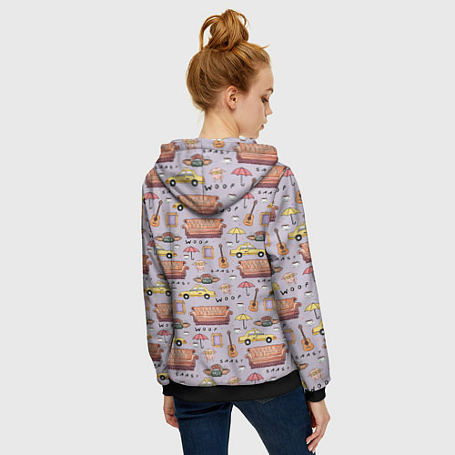 Женская толстовка на молнии Друзья - паттерн / 3D-Черный – фото 4