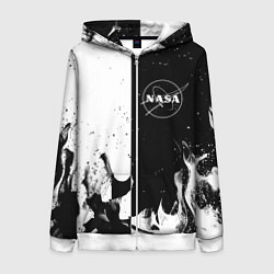 Толстовка на молнии женская Nasa черно белый огонь, цвет: 3D-белый
