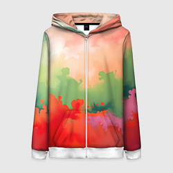 Женская толстовка на молнии Красные и зеленые облака