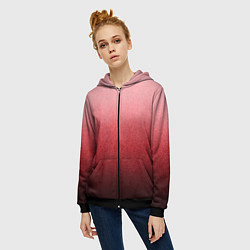 Толстовка на молнии женская Мягкий градиент красно-розовый текстура крошка, цвет: 3D-черный — фото 2