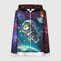 Женская толстовка на молнии Котик в космосе с лазерным пистолетом
